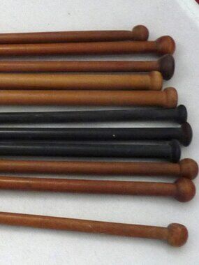 10 antique wooden knitting needles 1 crochet hook